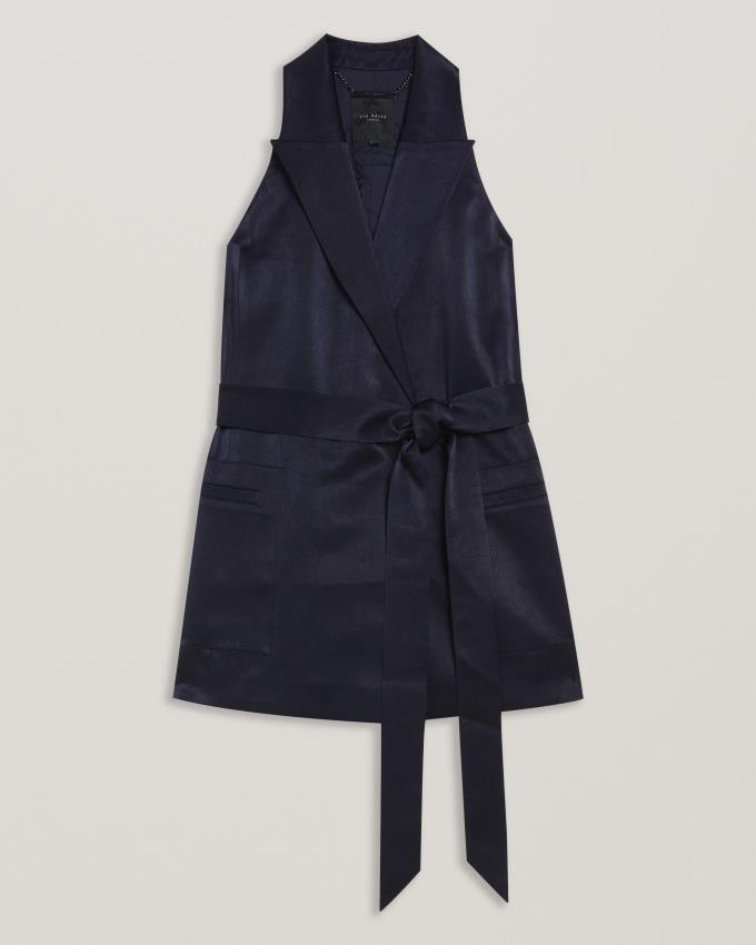 Gilet De Costume Ted Baker Satin Belted Longline Bleu Marine Femme | PPM-98641938